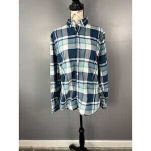 Men's Express Slim fit Soft wash blue white and green button up plaid shirt